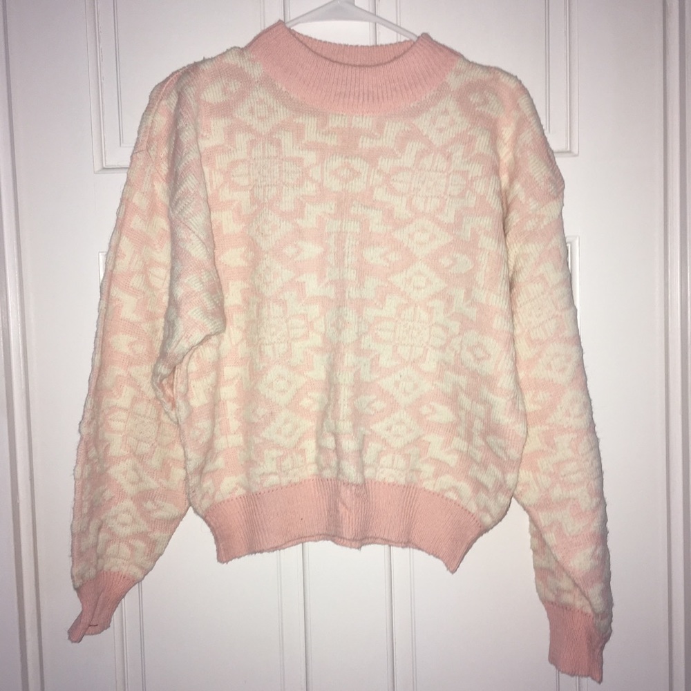 Vintage 1980s Sync pink/white sweater, medium